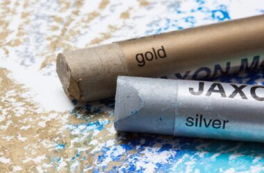 pastels, oil pastels, to paint, gold, silver, blue, turquoise, paper